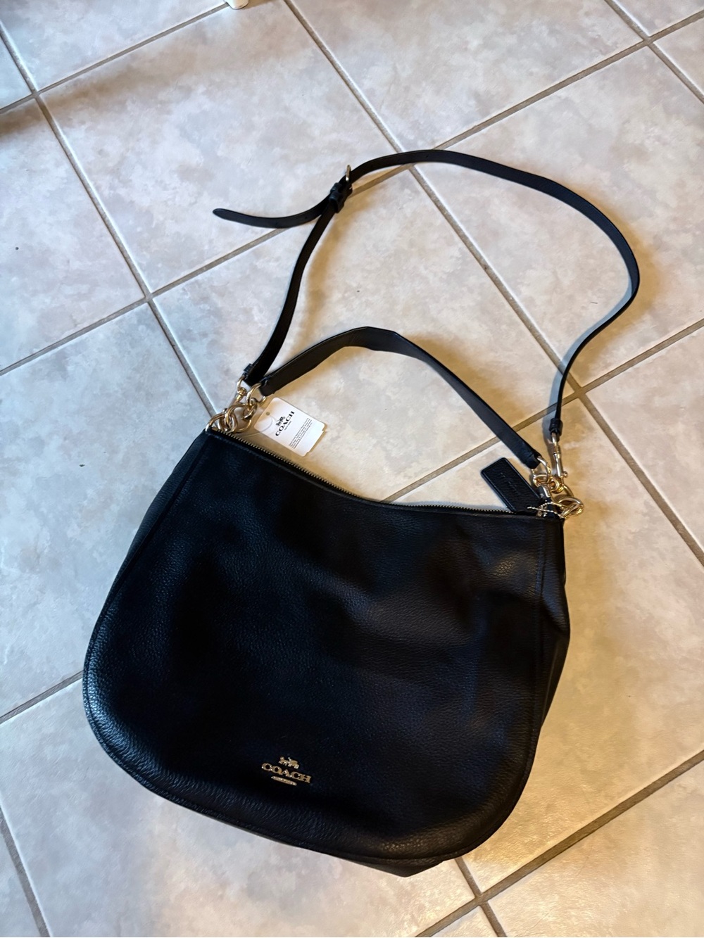 Coach Black Pebble Leather Shoulder Bag with Gold Hardware